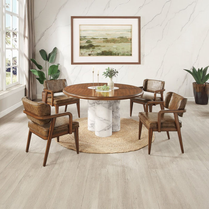 Harvey - Round Dining Table - Brown ACME