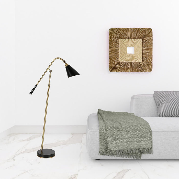 Swing Arm Floor Lamp With Black Cone Shade - Black