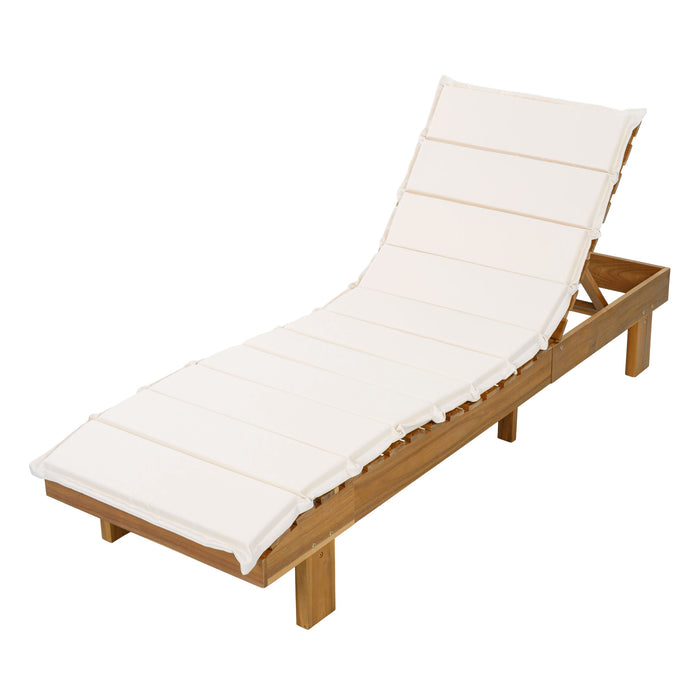Chaise Lounge With Multi Fold Cushion, 3 Position Adjustable Backrest For Patio - Beige / Teak Noble House