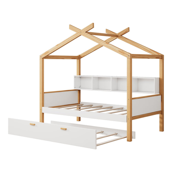 House Bed With Bookshelf Storage Hearth and Haven