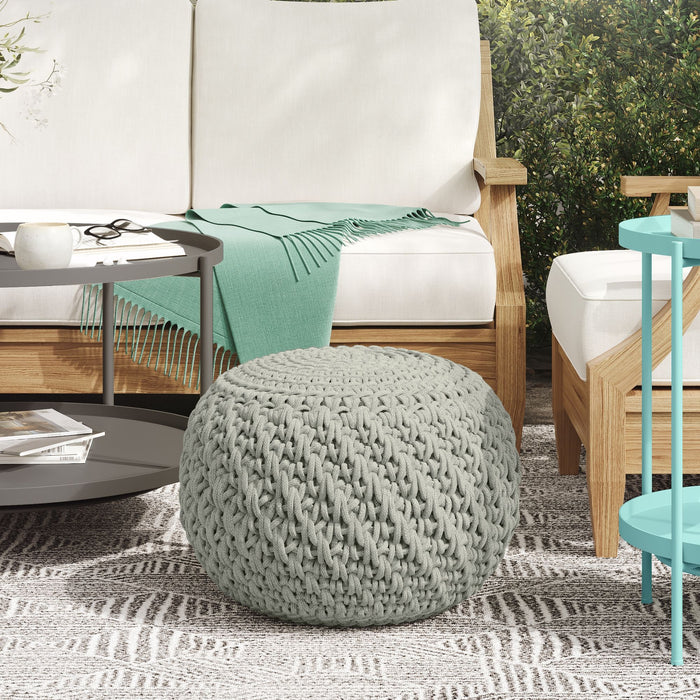 Nisi - Round Knitted Outdoor / Indoor Pouf - Light Gray Simpli-Home
