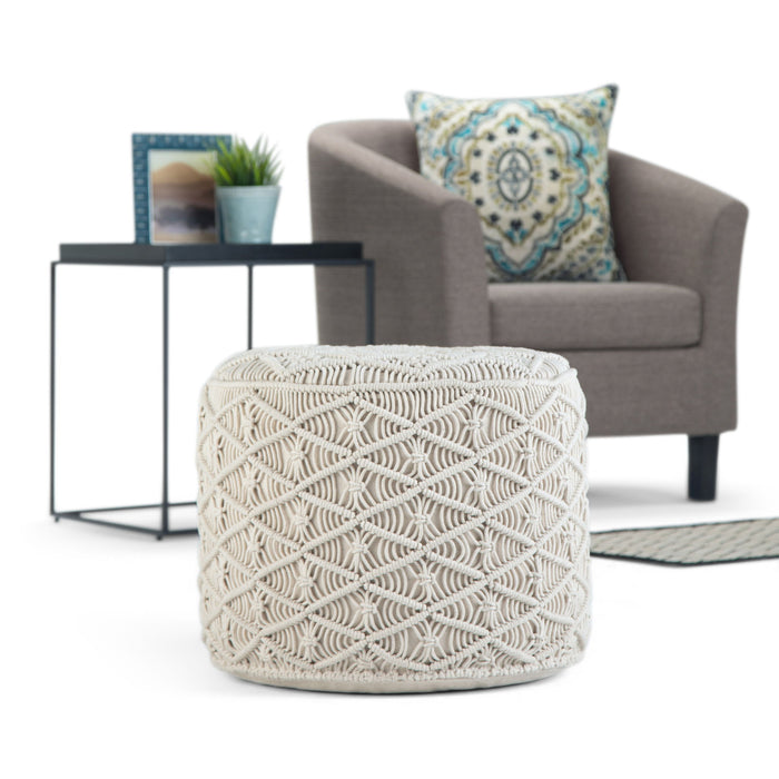Coates - Round Macrame Pouf - Natural Simpli-Home