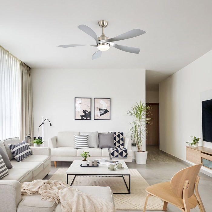 52" Ceiling Fan With Light Featuring 5 Blades Dimmable LED And Memory Function - Nickel Daily Nest