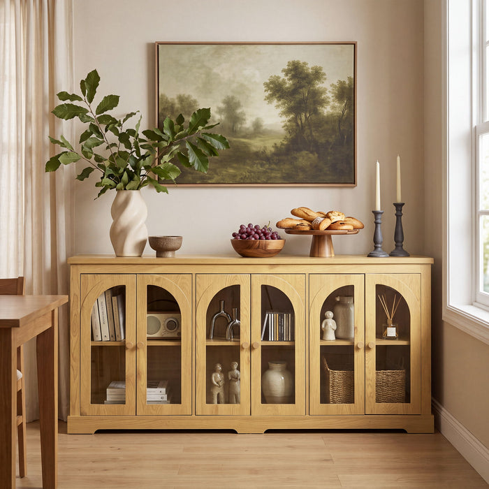 Modern Arched Glass Sideboard With 6 Doors, Buffet Cabinet With Storage And Adjustable Shelves Home Essentials
