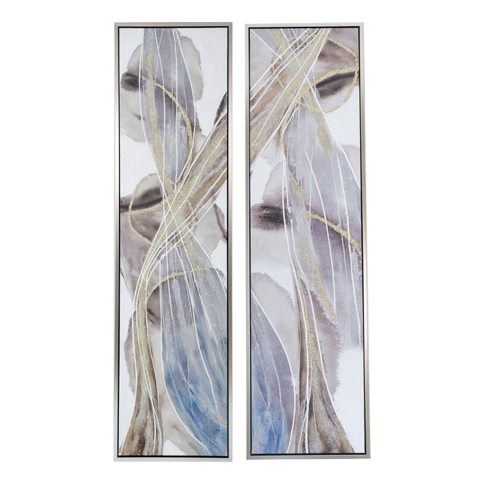 Elongated Modern Abstract Oil Paintings, Wall Art For Living Room Dining Room Bedroom Office Entryway (Set of 2) - Multicolor