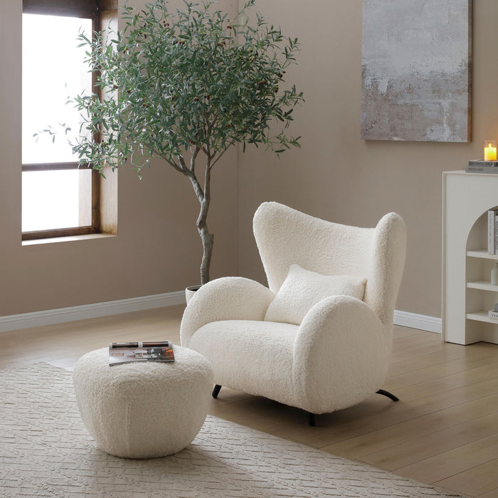 Wingback Armchair & Ottoman Combo For Living Room - White Home Essentials