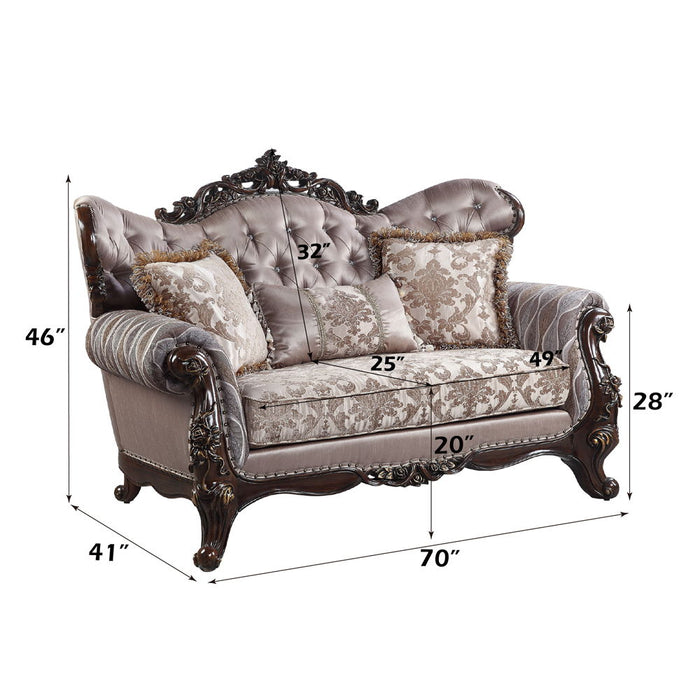 Benbek - Loveseat With 3 Pillows - Fabric & Antique Oak ACME