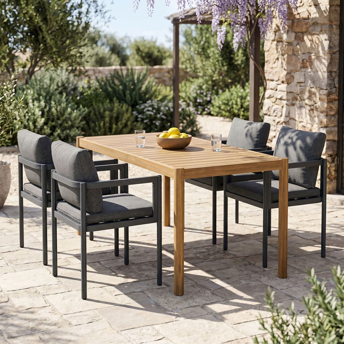 5 Piece Outdoor Patio Dining Set With Table, Chairs With Cushions - Gray / Light Teak Noble House