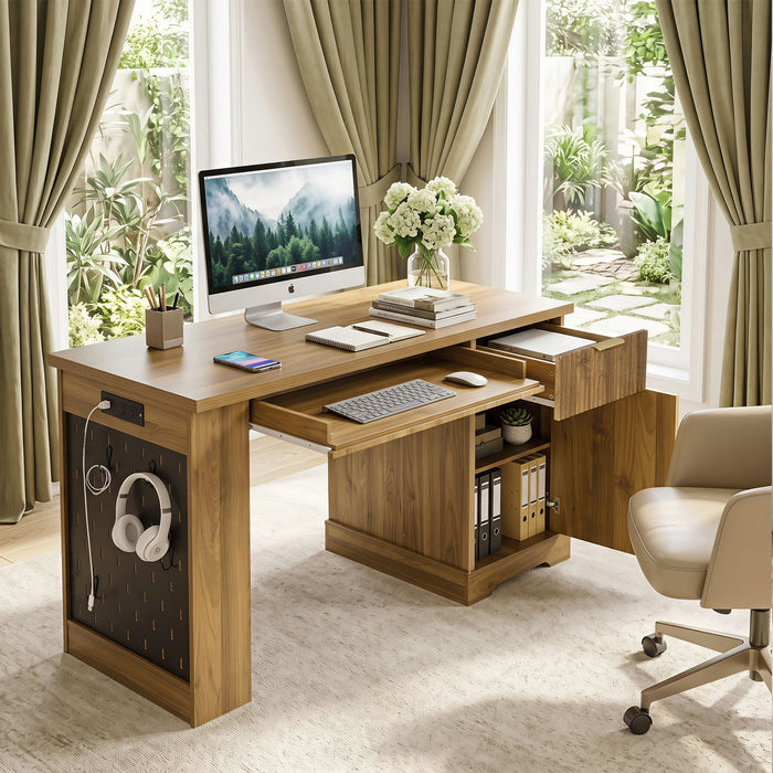 Modern Fluted Office Desk With Storage Cabinet Home Essentials