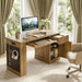 Modern Fluted Office Desk With Storage Cabinet Home Essentials