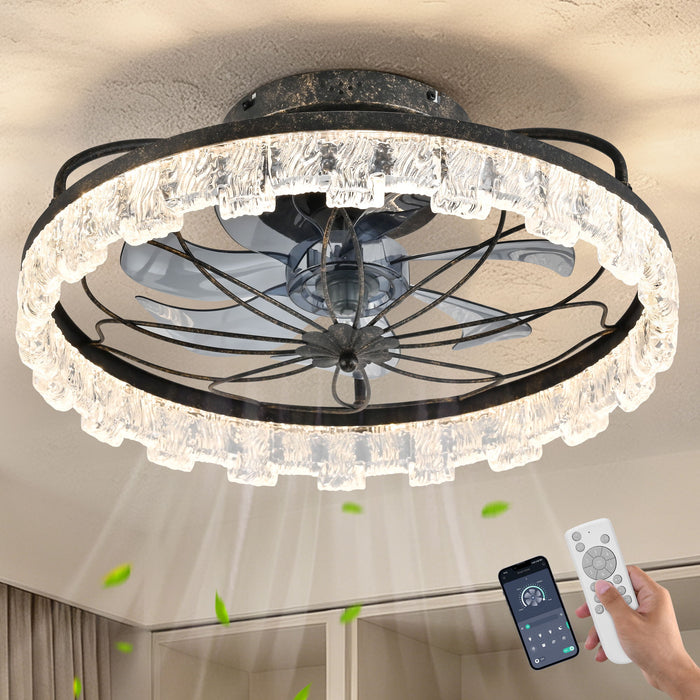 21" Caged Ceiling Fan With Remote Controlled Acrylic LED Lights - Antique Black Daily Nest