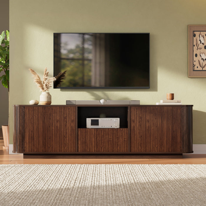 70" TV Stand With Ample Storage, Curved Corners - Dark Brown Hearth and Haven