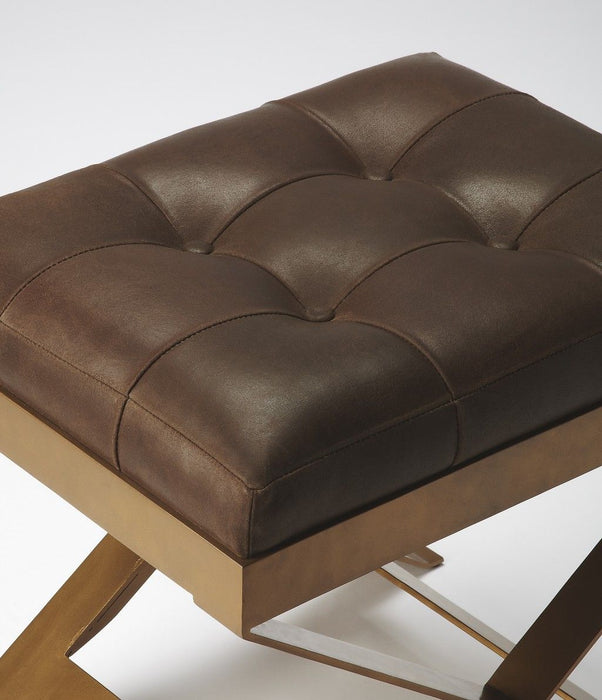 Faux Leather Ottoman - Brown