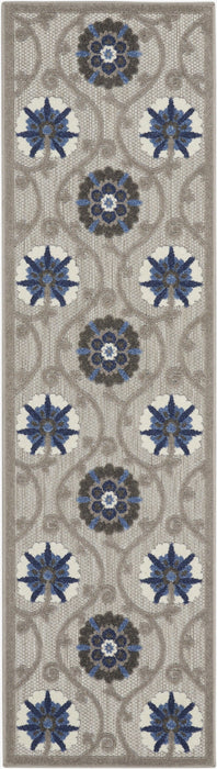 2' X 8' Floral Outdoor / Indoor Area Rug - Blue / Gray