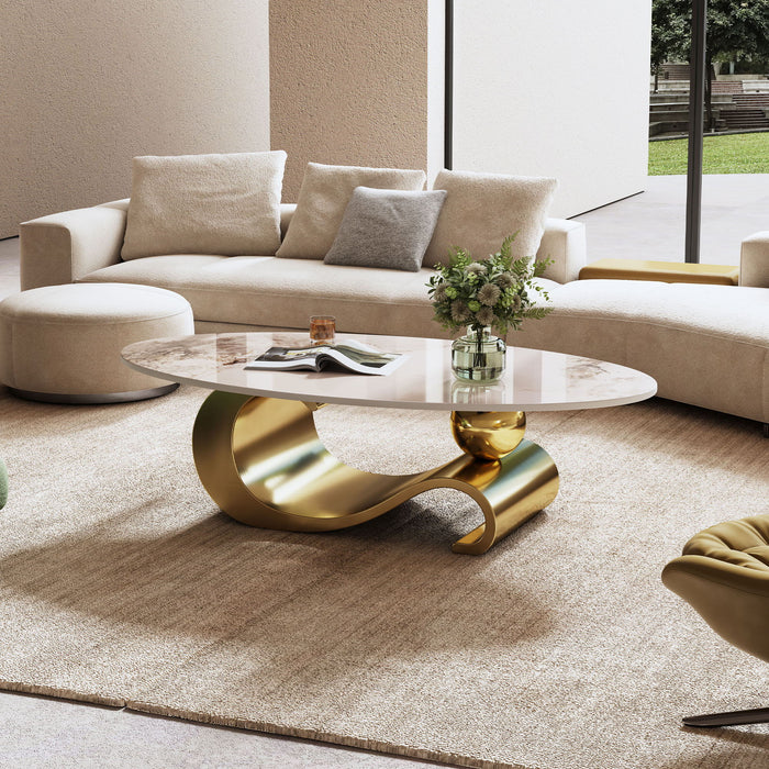 Oval Coffee Table For Living Room - Gold / White Home Essentials