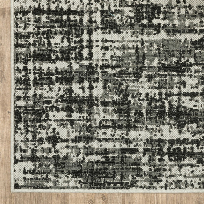 2' X 4' Abstract Stain Resistant Indoor / Outdoor Area Rug - Beige / Black