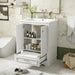Bathroom Vanity With Ceramic Sink Combo, Modern Freestanding Storage Cabinet With Silver Handles Hearth and Haven