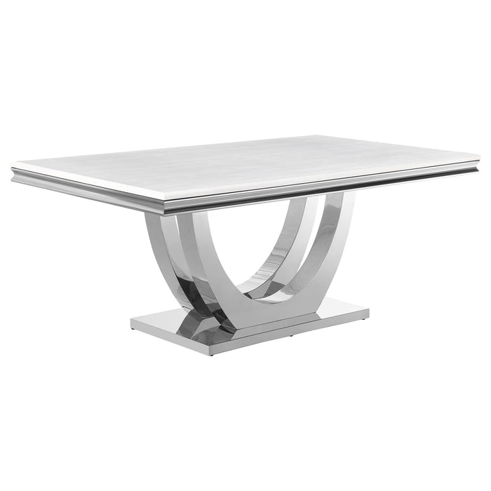 Allessandra - Rectangular U-Shaped Base Dining Table - White / Silver Furniture Max
