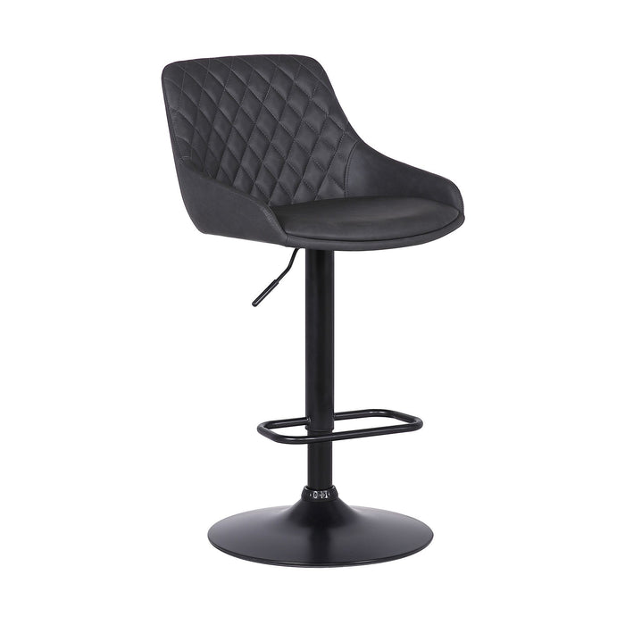 Faux Leather and Black Metal Back Tufted Adjustable Bar Stool - Gray