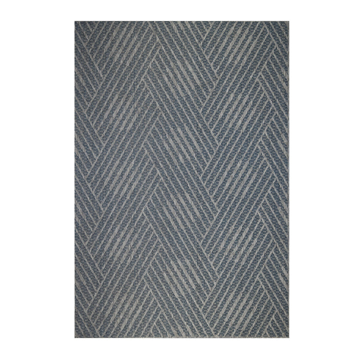 8' Runner Geometric Stain Resistant Indoor / Outdoor Runner Rug - Gray / Blue