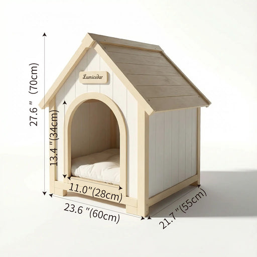 Indoor Dog House With Cushion Pet House For Small Dogs & Cats - Creamy White / Light Yellow Daily Nest
