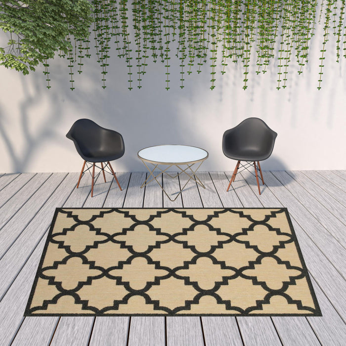 8' X 11' Geometric Stain Resistant Indoor / Outdoor Area Rug - Beige / Black