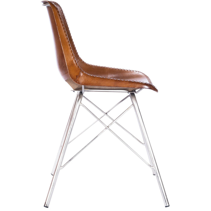 Faux Leather Side Chair - Brown / Silver