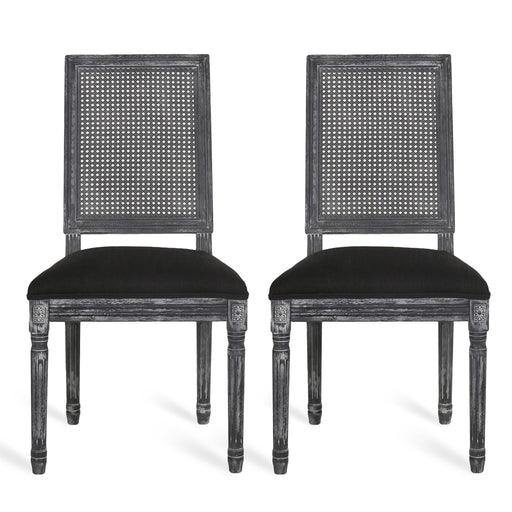 French Country Dining Chair With Rectangular Cane Backrest And Smooth Upholstered Seating Noble House