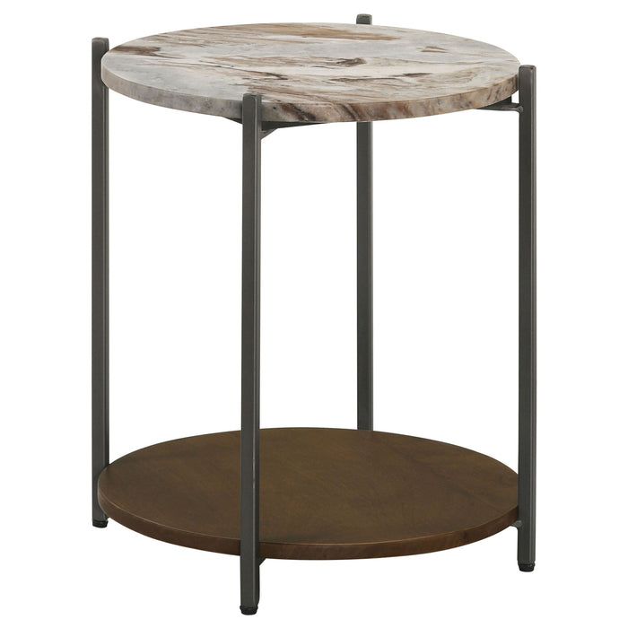 Bleskin - Round Accent Side Table With Shelf - White Furniture Max