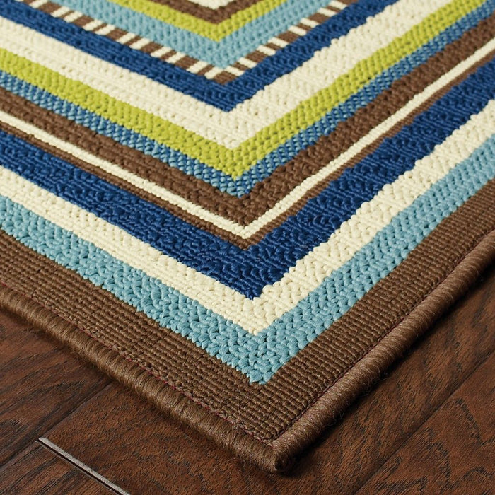 2' X 3' Striped Outdoor / Indoor Area Rug - Ivory / Blue