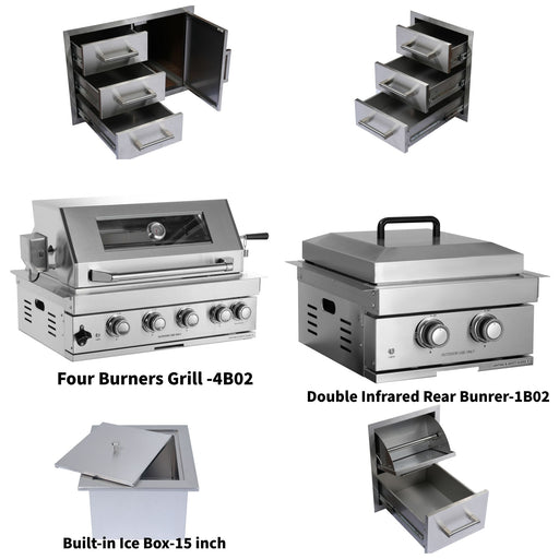 Built-In Outdoor Kitchen LPG Gas Grill 60000 Btu, Drop-In Ice Box With BBQ Tool Set - Silver Daily Nest