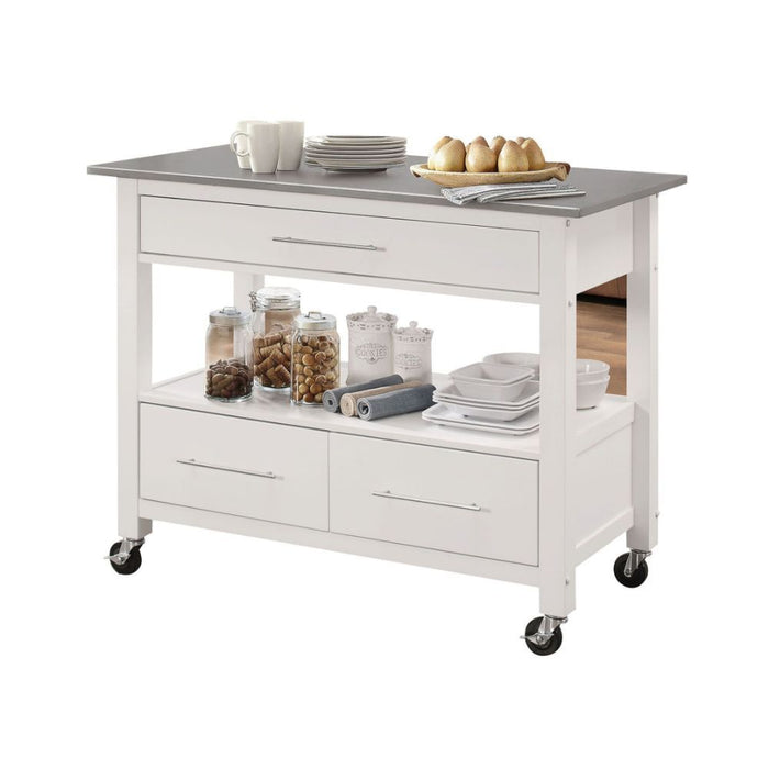 Ottawa - Kitchen Cart - Stainless Steel Top & White ACME