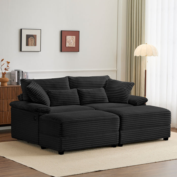 Double Chaise Lounge Set With Reversible Storage Ottomans, USB Port Home Essentials