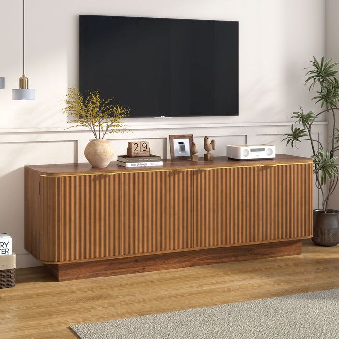 TV Stand, Fluted Media Console With Adjustable Shelves And Cable Holes Hearth and Haven