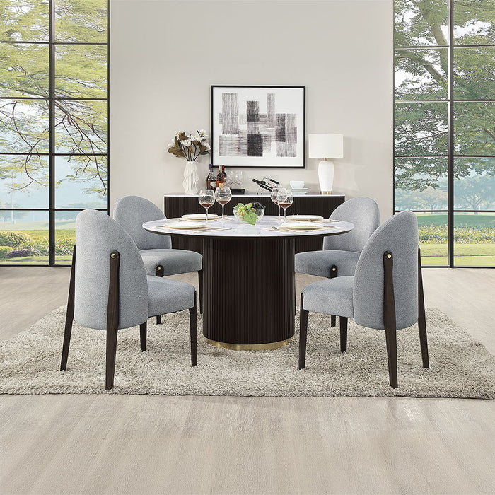 Clayten - Round Dining Table With Marble - White Natural Marble Top & Espresso ACME