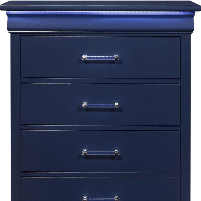 Solid Wood Five Drawer Chest With Led Lighting - Blue