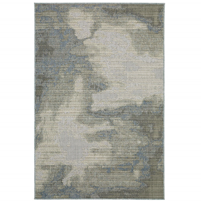 3' X 5' Abstract Stain Resistant Indoor / Outdoor Area Rug - Blue / Gray