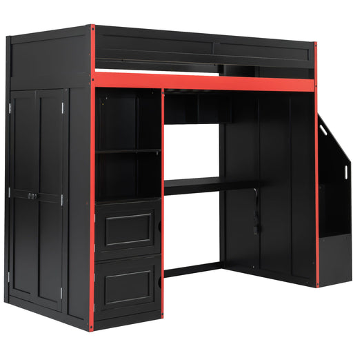 Gaming Loft Bed With Desk And Storage, LED Lights Hearth and Haven