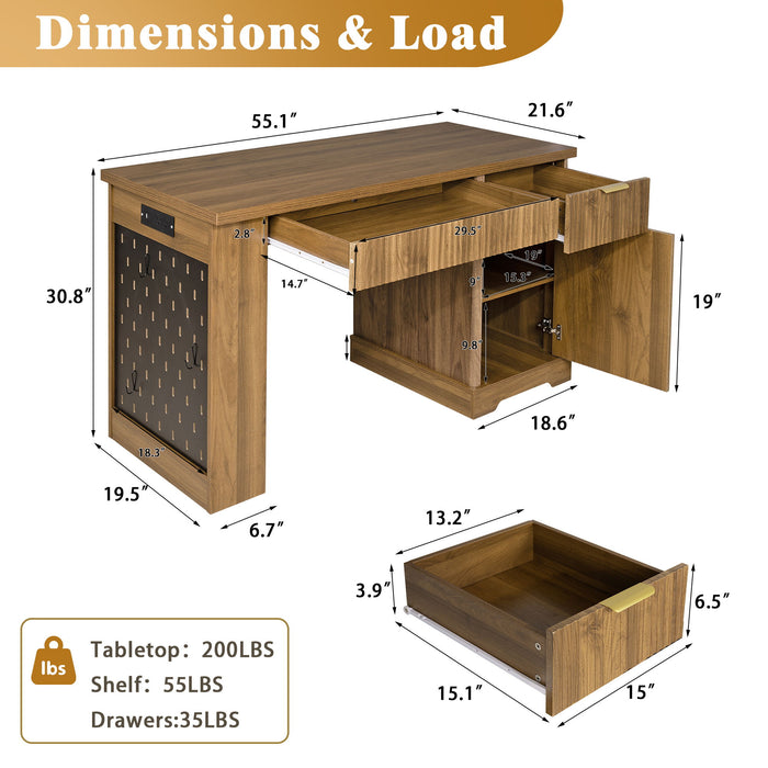 Modern Fluted Office Desk With Storage Cabinet Home Essentials