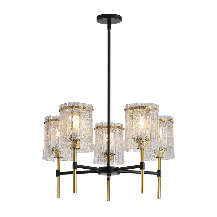 5 Light Chandelier, Textured Glass Pendant Light, (Not Including The Bulb) For Living Room - Black / Gold Daily Nest