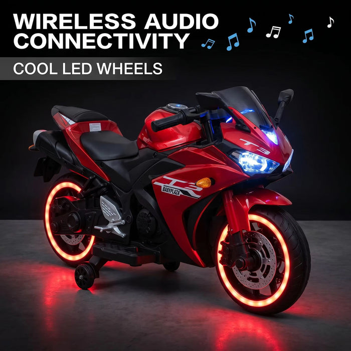 Kids 12V Motorcycle With Training Wheels, Manual Throttle, And Lighting Wheels For Boys And Girls Ages 3-6 - Red Daily Nest