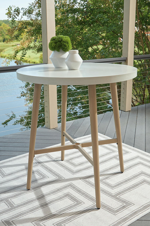 Seton Creek - Round Bar Table With Umbrella Option - Beige Signature Design by Ashley®