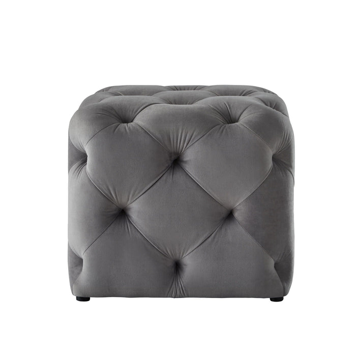 Velvet Cube Ottoman - Gray