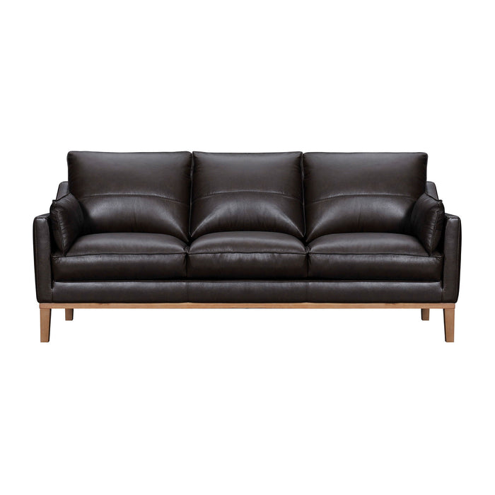 Leather Sofa And Toss Pillows With Brown Legs - Dark Brown