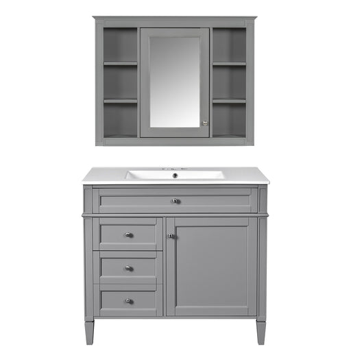 Bathroom Vanity With Mirror Cabinet, Single Sink With 2 Soft Closing Doors And 4 Drawers Hearth and Haven