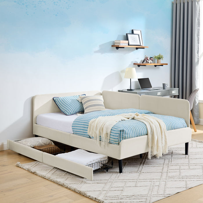 Upholstered Platform Bed Frame With 2 Storage Drawers And Adjustable Sofa Bed Home Essentials