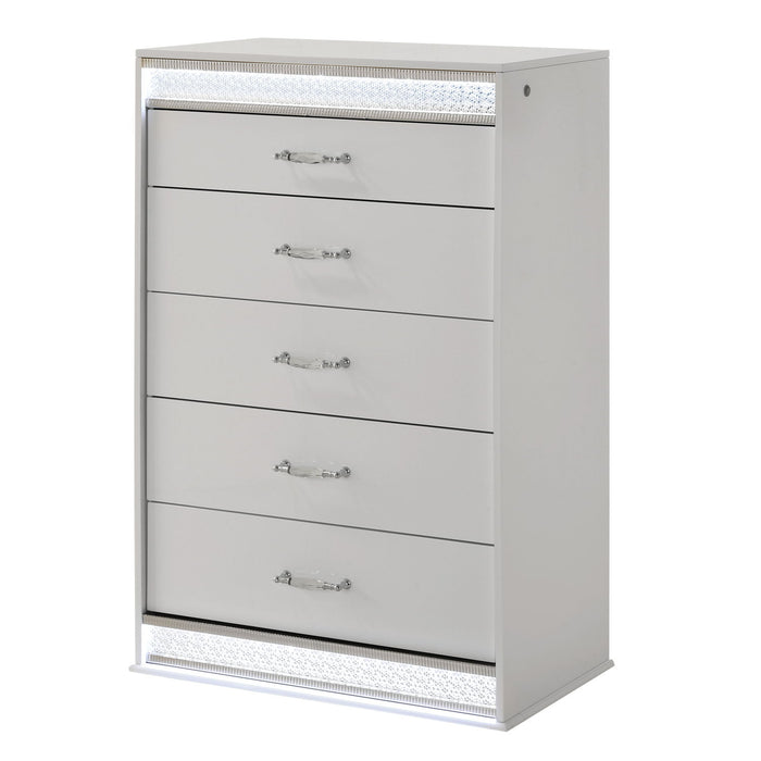 Glam - 5 Drawer Chest & LED Lighting - White Matrix Furniture Group