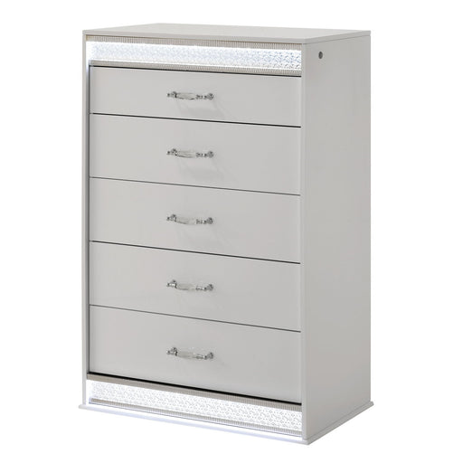 Glam - 5 Drawer Chest With LED Lighting - White Matrix Furniture Group