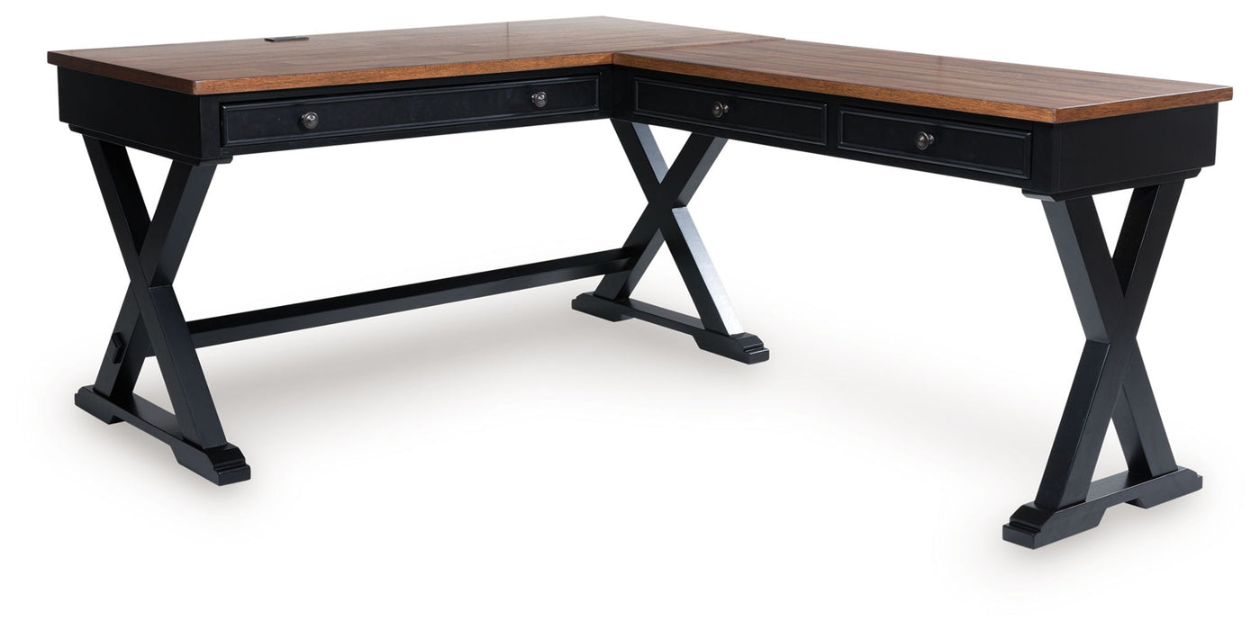 Wildenauer - 4 Pc. - Home Office Desk And Return, Swivel Desk Chair, Bookcase - Brown / Black Signature Design by Ashley®