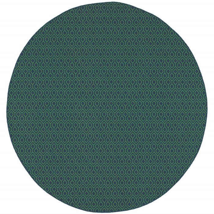 8' X 8' Round Geometric Stain Resistant Indoor & Outdoor Area Rug - Green / Blue